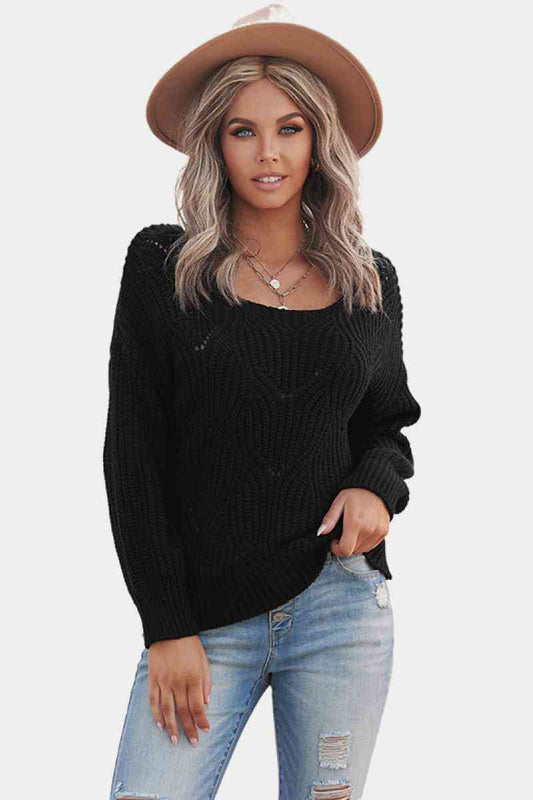 Scoop Neck Drop Shoulder Sweater - Absolute Fashion 2020