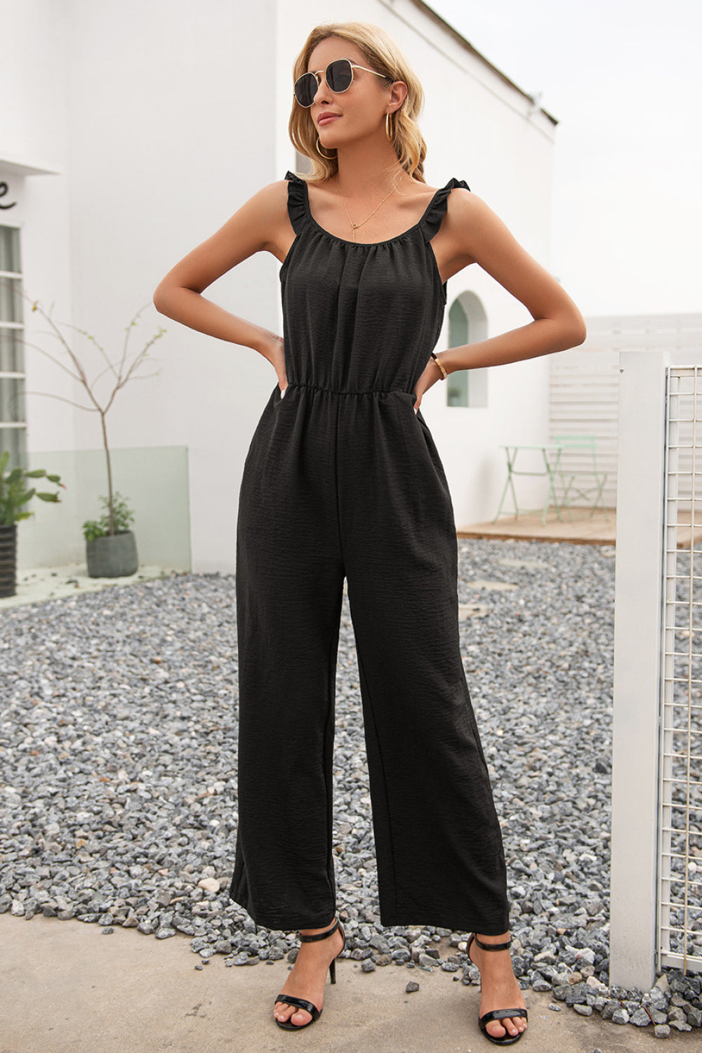 Ruffle Strap Wide Leg Jumpsuit - Absolute Fashion 2020