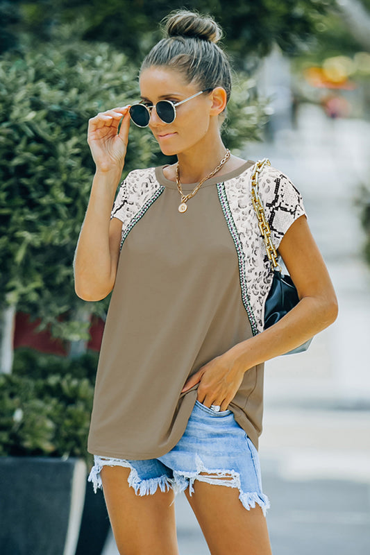 Snake Print Splicing Raglan Tee - Absolute Fashion 2020
