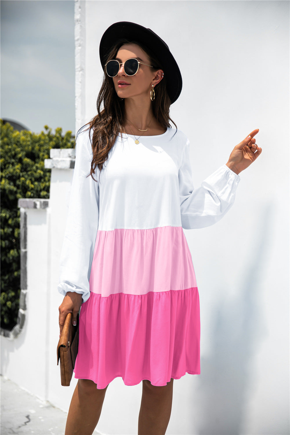 Color Block Long Sleeve Tiered Dress - Absolute Fashion 2020