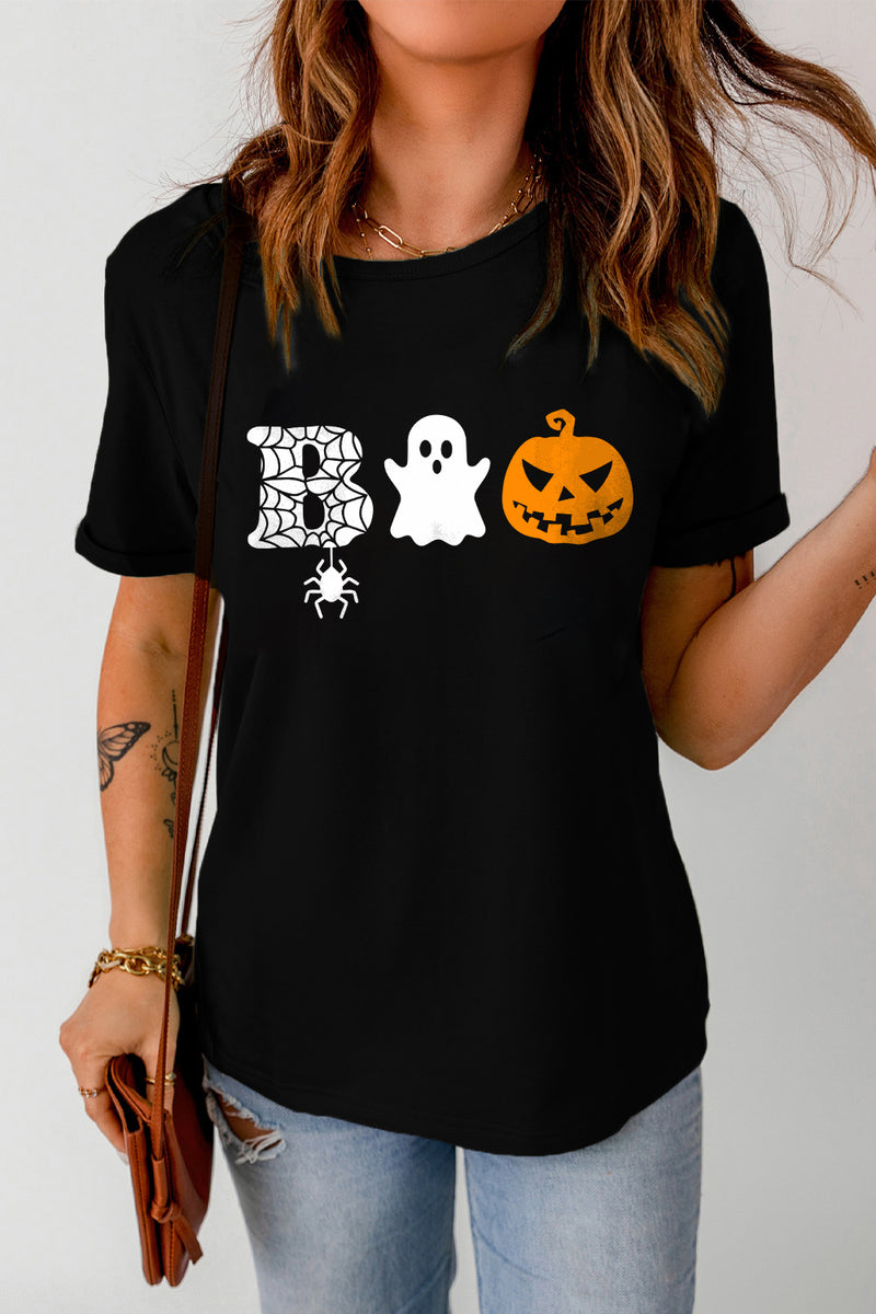 Round Neck Short Sleeve BOO Graphic T-Shirt - Absolute fashion 2020