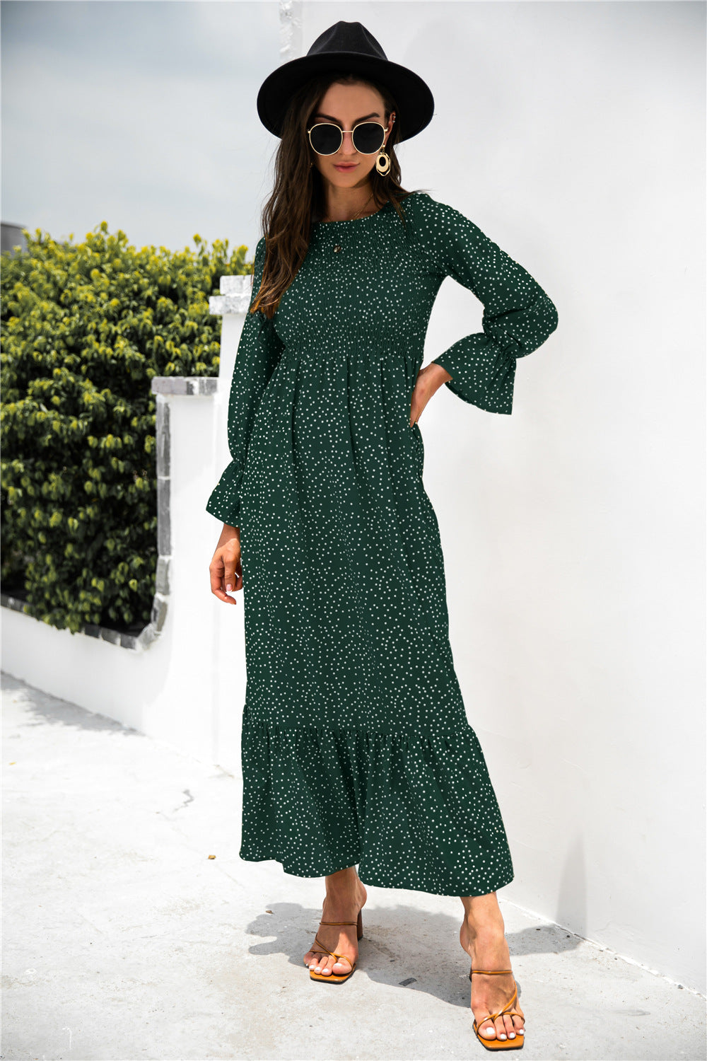 Printed Puff Sleeve Ruffle Maxi Dress - Absolute Fashion 2020