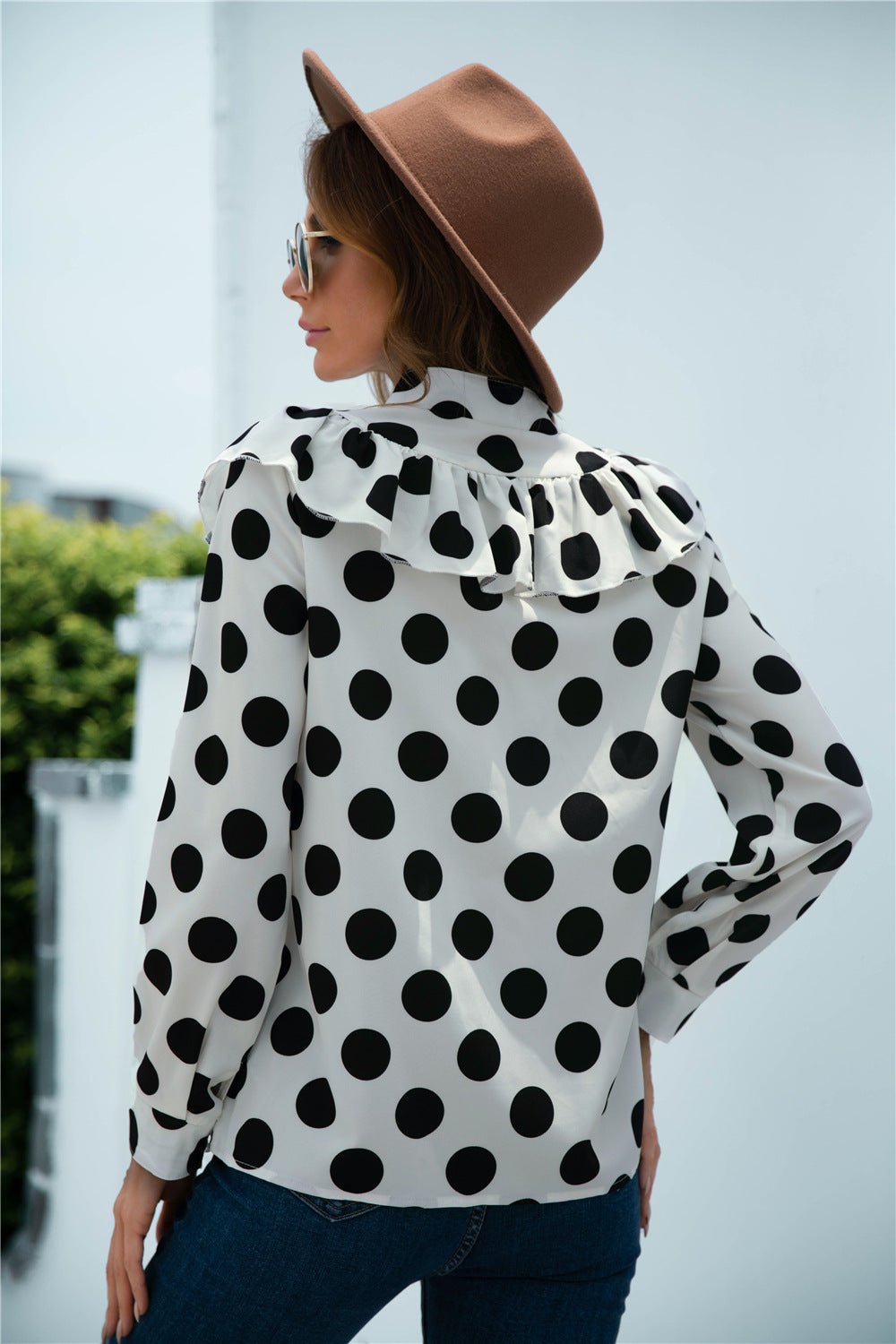 Frill Trim Buttoned Stand Collar Blouse - Absolute Fashion 2020