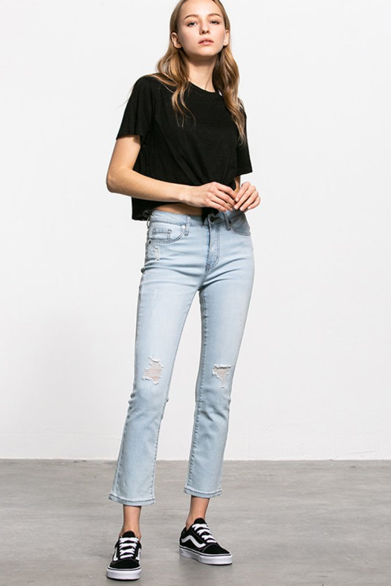 Distressed Flare High Rise Jeans