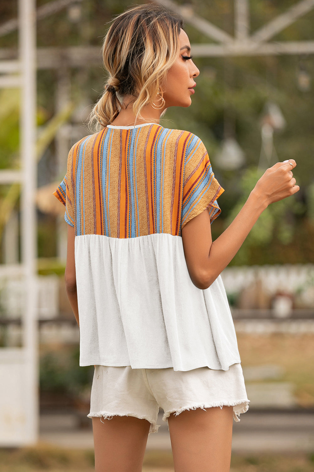 Tribal Print Tie Neck Peplum Top - Absolute Fashion 2020