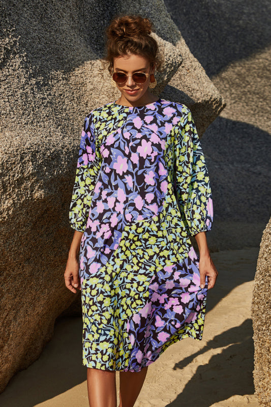 Floral Three Quarter Sleeve Dress - Absolute Fashion 2020