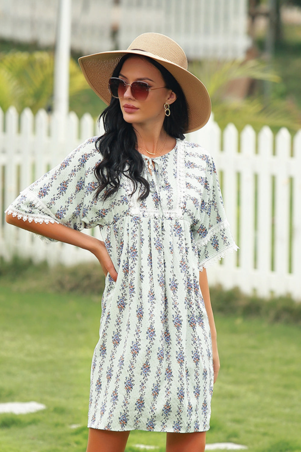 All-size Floral Print Half-sleeve Dress