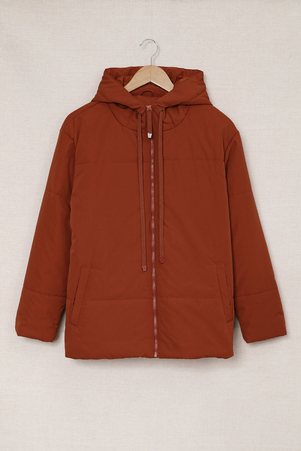 Drawstring Hem Hooded Jacket with Pockets