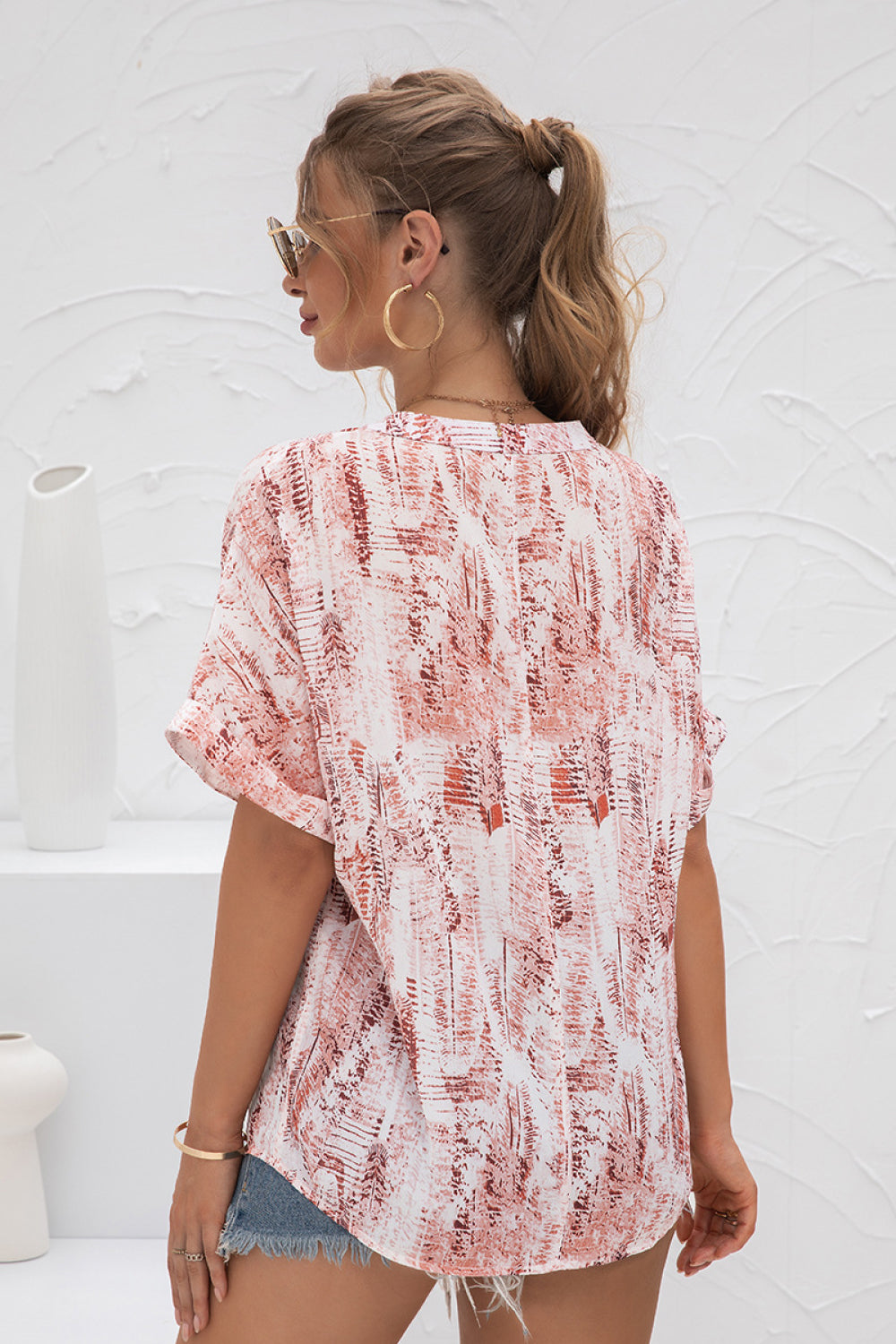 Tie-Dye V-Neck Chiffon Top - Absolute Fashion 2020