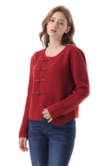 Round Neck Long Sleeve Frog Button Cardigan