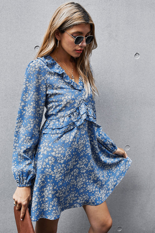 Dainty Floral Ruffled V-Neck Dress - Absolute Fashion 2020
