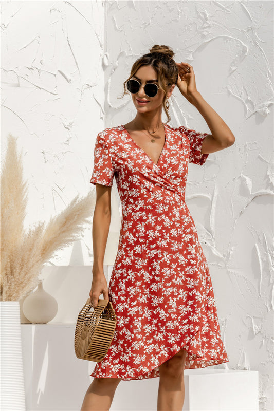 Floral Wrap Front Asymmetrical Dress - Absolute Fashion 2020