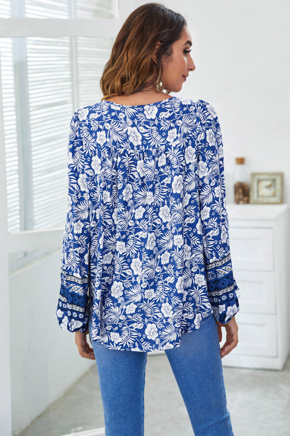 Floral Tie Neck Blouse