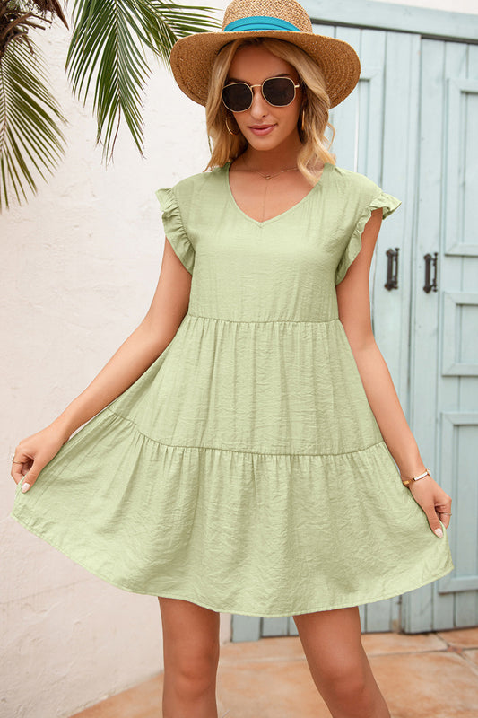 Tiered Ruffle Hem and Sleeve Dress - Absolute Fashion 2020