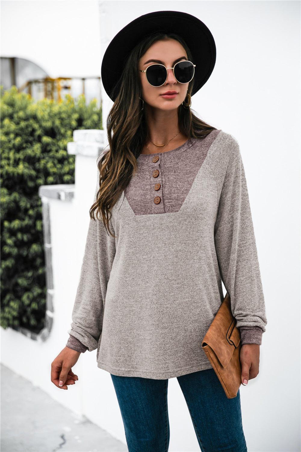 Two-tone Patch Button up Knit Top - Absolute Fashion 2020