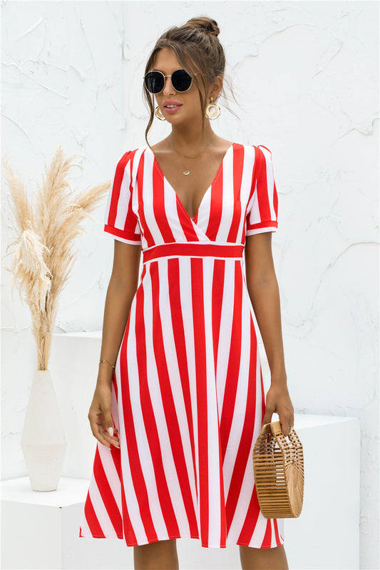 Striped Surplice Front A-line Dress - Absolute Fashion 2020