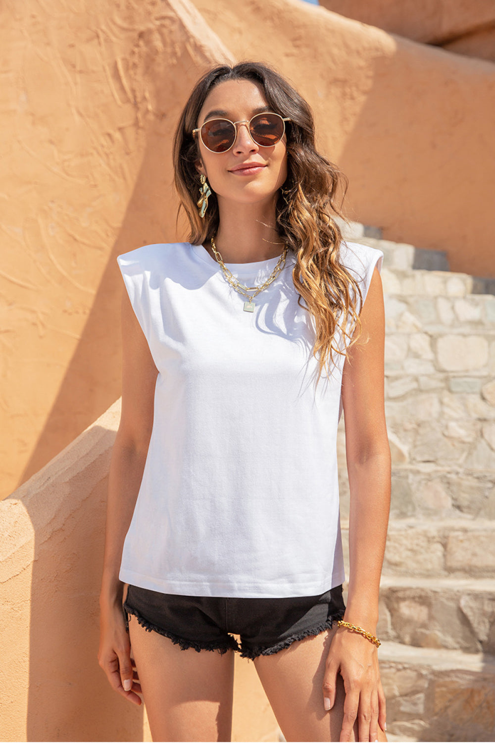Sleeveless Padded Shoulder Top - Absolute Fashion 2020