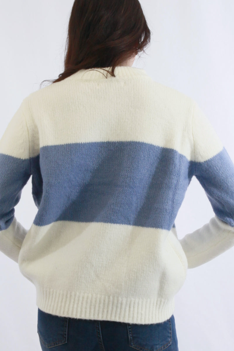 Fuzzy Color Block Knit Sweater