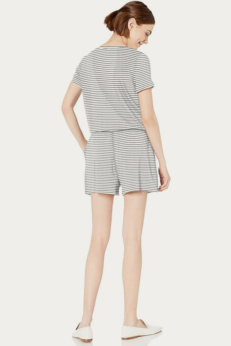 V Neck Striped Romper - Absolute Fashion 2020