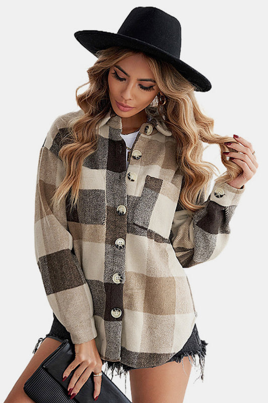 Gingham Pocketed Collared Neck Blouse - Absolute Fashion 2020