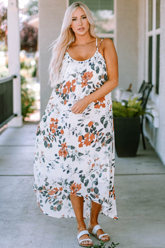 Floral Crisscross Spaghetti Strap High-Low Dress