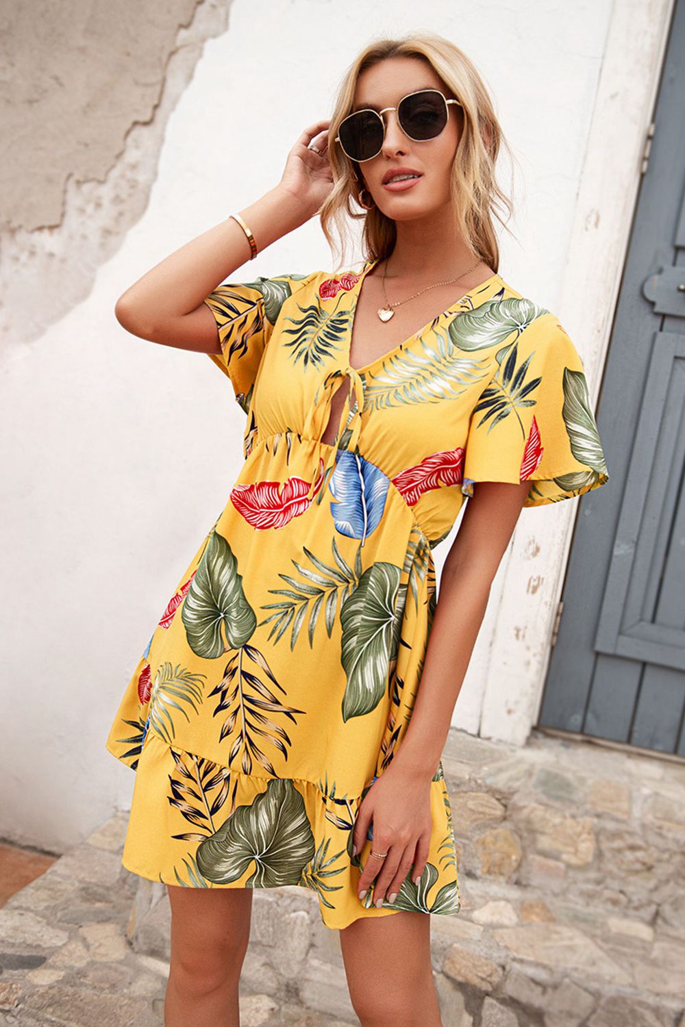 Tropical V-Neck Tie Dress - Absolute Fashion 2020